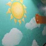 Sunny/rainy day scene, mural.