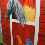 View of barnyard scene, mural.