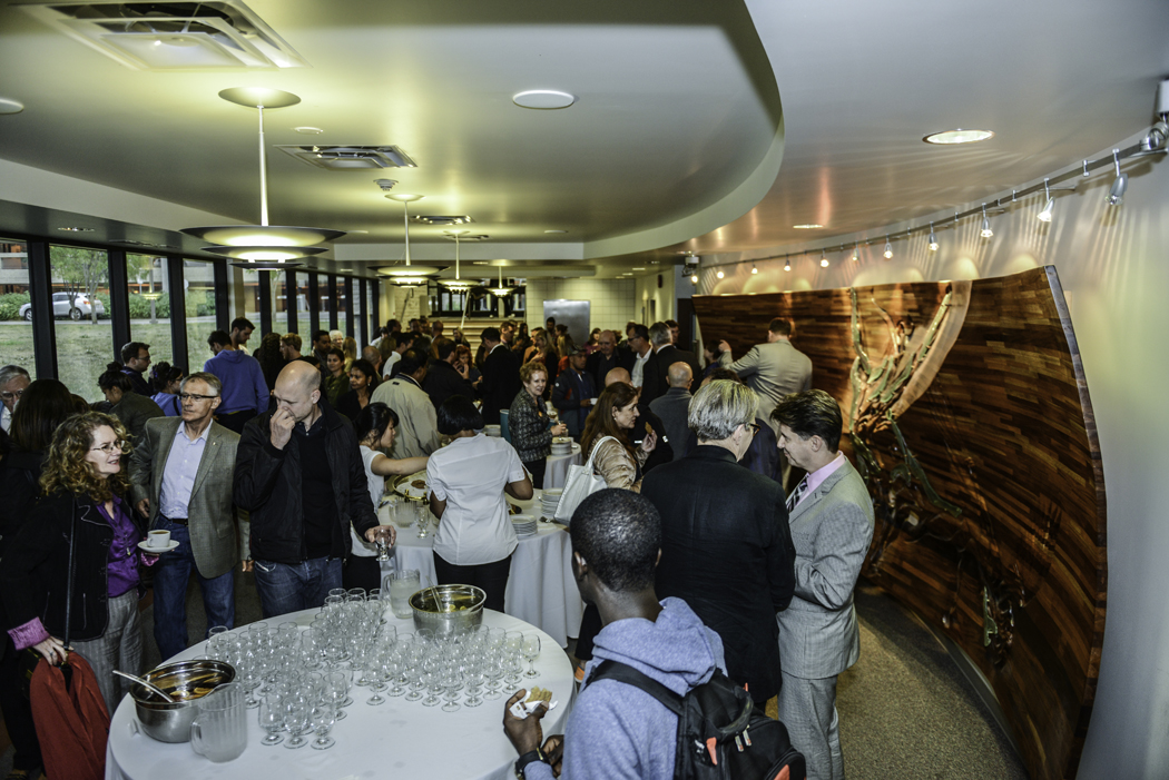 The crowd at the reception before the panel event on the evening of September 19. Moderated by President David Barnard, a panel of urban design professionals tackled the topic, “What should universities do for their cities?” All speakers were members of the jury for the Visionary (re)Generation Open International Design Competition.