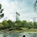 A rendering of the Southwood riverbank, from the winning design proposal "Arpent"