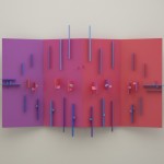 Eli Bornstein, Quadriplane Structurist Relief No. 4 (Sunset Series), 1997-1999, acrylic enamel on aluminum, 93.75 X 153.75 X 19.3 cm. // Photo by Troy Mamer