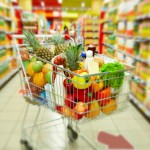 Shopping cart with food products