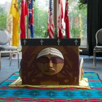 Carved by Coast Salish artist Luke Marston, the TRC Bentwood Box is a lasting tribute to all Indian Residential School Survivors. The box travelled with the TRC to all of its official events. // Photo by Adam Dolman