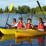International students canoe
