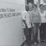 Peace and conflict studies students, l to r: Peter Karari, Paul Cormier, Jodi Read, Robin Neustaeter, Sandra Krahn, Alka Kumar, Cathy Rocke, Grace Kyoon-Achan.