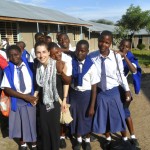 Student Nikki Hawrylyshen with some of the school kids in Tanzania.