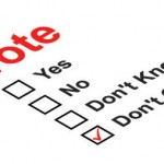 a fake ballot that says VOTE on the top with options including Yes, No, Don't Know and Don't Care. A check mark is next to Don't Care.