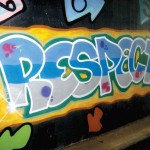 Wall graffiti, stylised "Respect"