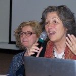 Tiziana Filippini, a renowed Reggio Emilia Educator, speaks to an audience in the Faculty of Education as her Reggio Emilia colleague, Laura Rubizzi, listens.