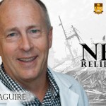 graphic of doctor standing in front of devastated city after an earthquake