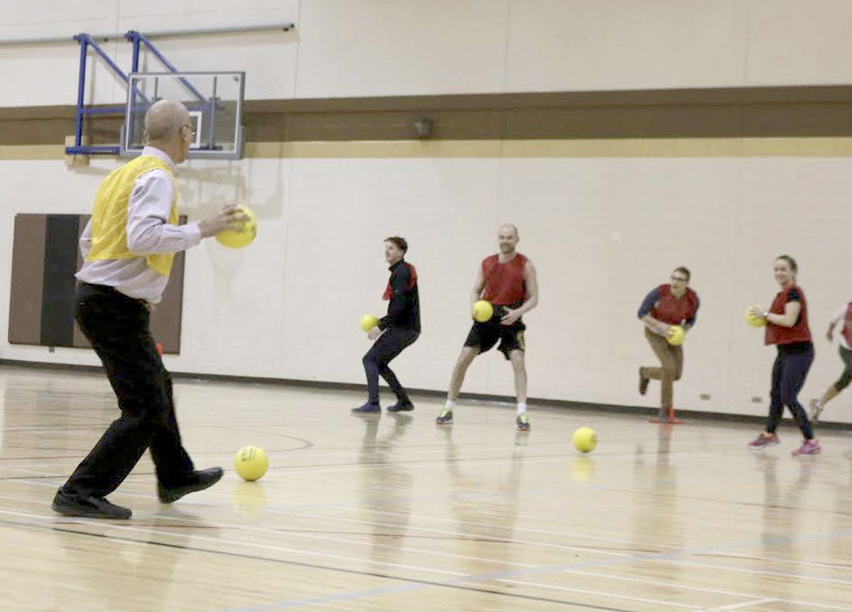 Participants hit the dodgeball court on Feb. 11, 2016 for the Faculty of Kinesiology and Recreation Management fundraising event for Front and Centre