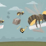 Illustration of bees in hardhats building homes