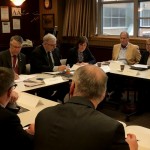The Liberal Innovation and Post-Secondary Education Caucus meets representatives from Manitoba’s colleges and universities, including President Barnard (top row, second from left) centre), along with industry and technology representatives on May 27, 2016.