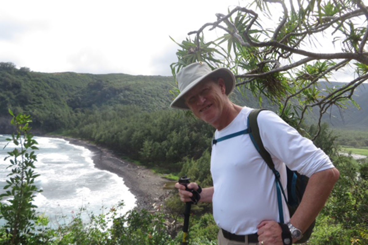 Sid Leggett checks out rocks on Big Island Hawaii.