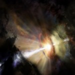 Deep in the heart of the Abell 2597 Brightest Cluster Galaxy, astronomers see a small cluster of giant gas clouds raining in on the central black hole. They were revealed by the billion light-year-long shadows they cast toward Earth. These ALMA data present the first observational evidence for predicted "chaotic, cold" accretion on a supermassive black hole. Credit: NRAO/AUI/NSF; Dana Berry / SkyWorks; ALMA (ESO/NAOJ/NRAO)