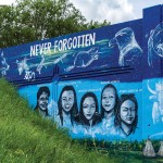 ural artist Tom Andrich's public art in honour of MMIW, located on the Portage Ave. and Empress St. overpass in Winnipeg.