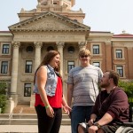 U of M students outside the Administration Building.