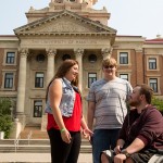 U of M students outside the Administration Building.