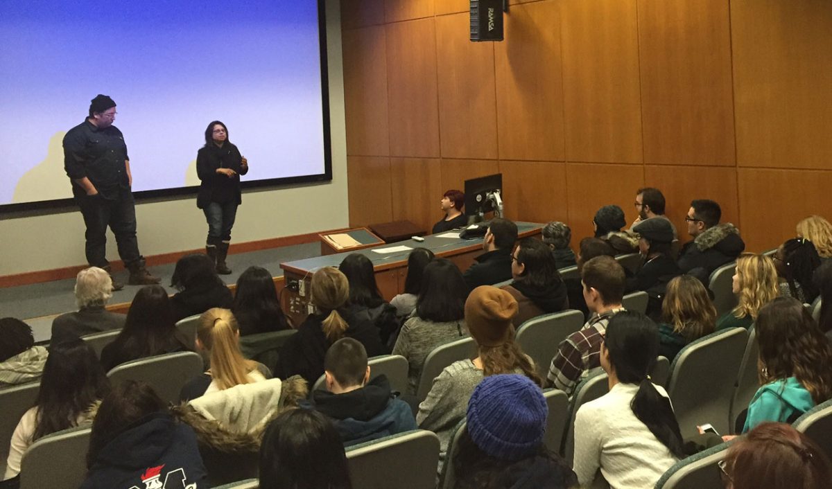Audience listing to response during question and answer