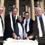 (L-R) President David Barnard, Premier Brian Pallister, Senator Patricia Bovey, Mayor Brian Bowman and Minister of Natural Resources Jim Carr at the 140th anniversary celebration.