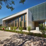 THE ALC’S SOUTH FACING FAÇADE FEATURING PASSIVE SOLAR TECHNOLOGY. // PHOTO BY JERRY GRAJEWSKI AND PROVIDED BY CIBINEL ARCHITECTURE