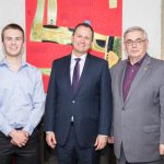 André Marchildon, Rennie Zegalski and President David Barnard at a reception on April 17, 2017