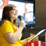Meghan Payment as Student Emcee during 2015 Info Days.