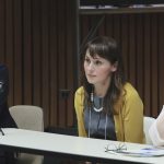 Law student Rayanna Seymour and professors Katherine Starzyk and Karen Busby (left to right) are studying which strategies work best when advocating for drinking water rights. (Photo by Victoria Grima.)