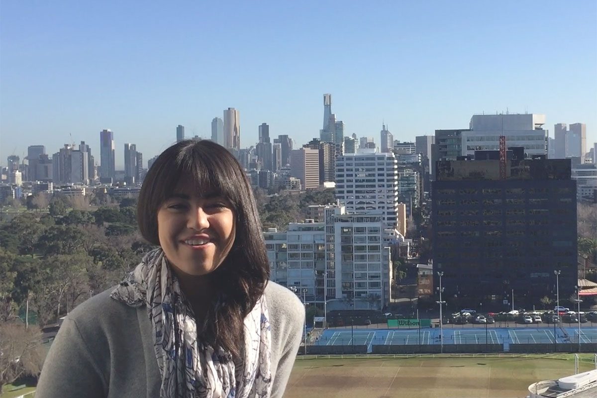 Yaffa Ludwig takes in the Melbourne skyline atop L'Oreal's head office in Australia.