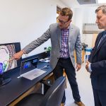 (L-R) Dr. Mark Belmonte from Biological Sciences and Terry Duguid, Member of Parliament for Winnipeg South.