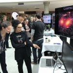 Minister of Science Kirsty Duncan is shown the cosmos by Canada Research Chair Samar Safi-Harb. Safi-Harb and Dean of Science Stefi Baum received funding today from CFI