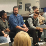 Panel member Uzoma Chioma (second from left) address the crowd along with (from left) David S. Churchill, Tom Clarkson, Jesse Walker, Jamel Lyles and Justus Alleyn.