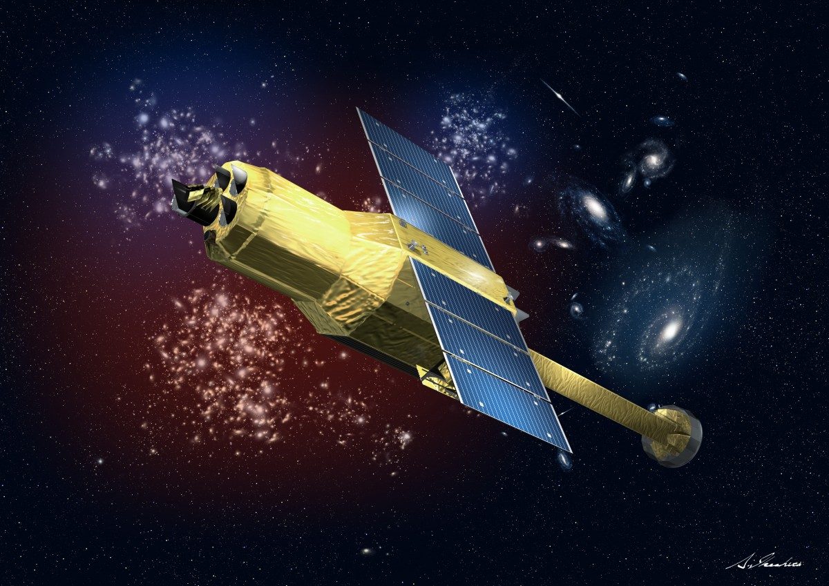 A RENDERING OF THE ASTRONOMICAL OBSERVATION SATELLITES X-RAY ASTRONOMY SATELLITE "HITOMI" (ASTRO-H) // IMAGE: JAPANESE AEROSPACE EXPLORATION AGENCY © AKIHIRO IKESHITA