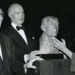 Eva Stubbs with Chancellor Freedman and Lord Denning, and a bust of Freedman