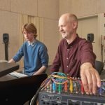 Örjan Sandred with music composition student Ross Budgen.