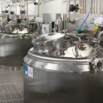 Buffer preparation tanks in the Emergent BioSolutions facility in Winnipeg