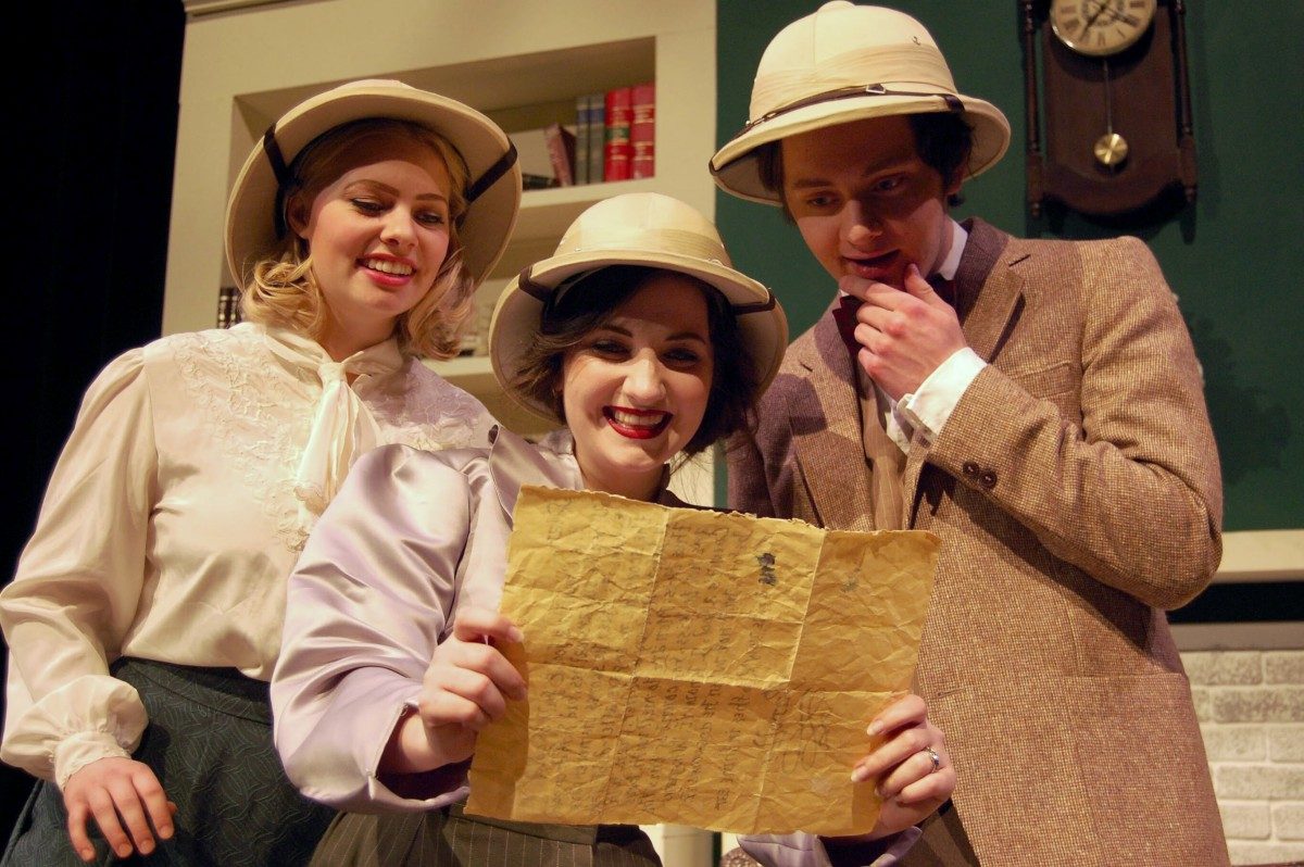 Kate Berg as "Nancy Kimble", Rowan Gannon as "Virginia Tilford", and Ryland Thiessen as "Jack Vail" // Photo courtesy Black Hole Theatre Company