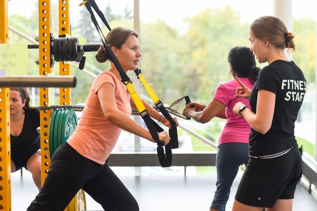 Woman using an exercise machine in the Active Living Centre