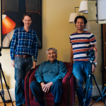 Left to right: Warren Cariou, Omushkego Cree Elder Louis Bird, and CCWOC technician Teddy Zegeye-Gebrehiwot
