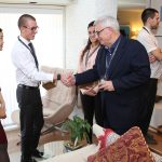 Students Ryan Churchill and Lisa Huang with Dr. David Barnard, President and Vice-Chancellor of the University of Manitoba.
