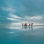 Søren Rysgaard, Virginie Galindo, Yubin Hu, Jens Ehn, Wieter Boone and Jørgen Bendtsen, near Station Nord, Northeast Greenland. // Photo by Wieter Boone