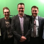 L - R: Runner-up team Chandra Oliver and Melanie Labossiere; Wes Burrows, Partner and Chair, Articling Student Recruitment Committee, Fillmore Riley LLP; and first-place team, Zachary Rodgers and Paolo Aquila.