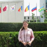 Maria Gheorghe outside the United Nations in New York City.