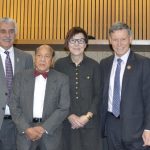 The Mahatma Gandhi Peace Award ceremony was held at Robson Hall on Thurs. Oct. 11, 2018. L-R: Dr. Robert Falcon Ouellette, M.P., Dr. Adbo El Tassi, Dr. K. Dakshinamurti, President, Gandhi Centre, Dr. Cindy Blackstock, Mr. Terry Duguid, M.P., Dr. Pawan Singal.