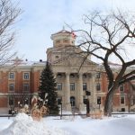 Administration building with snow