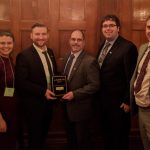 The University of Manitoba Faculty of Law was pleased to host the 2019 Laskin Moot Competition. Robson Hall's team of Researcher / Student Coach: Natalie Copps, Tamara Edkins, Andrew Clark, Jason Winter, and Alex Krush with Coach Denis Guénette (centre), won the "Spirit of the Laskin" award.
