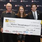 Left to right: Stu Clark (U of M alumnus, donor and competition namesake), Lia Winter (Founder and CEO of Winter Innovations) and Preston Dishner (Director of Operations, Winter Innovations)