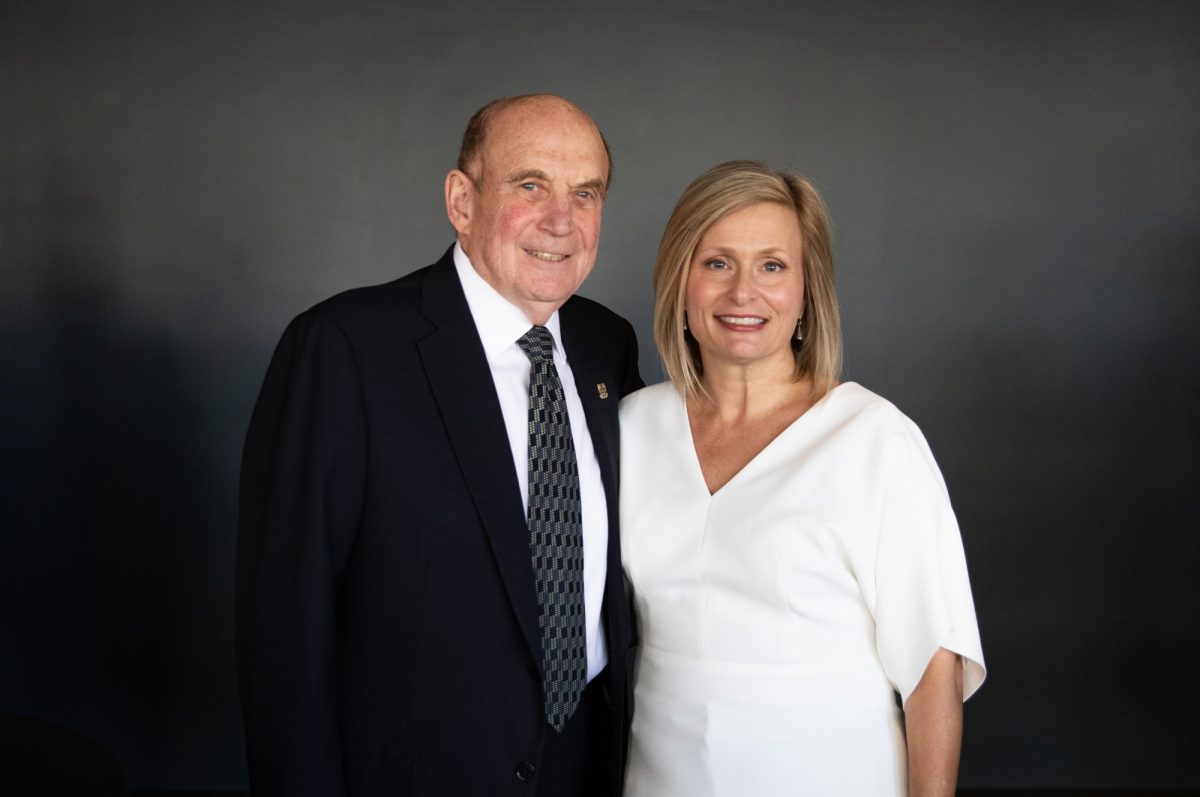 Outgoing Chancellor Harvey Secter with Chancellor-elect Anne Mahon