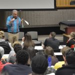 Keynote Speaker Anishnaabe Elder Fred Kelly, speaks to Winnipeg High School Students at the CCLA Borovoy Conference.