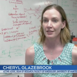 A still photo of Cheryl Glazebrook speaking with CTV Winnipeg in her lab at the U of M.